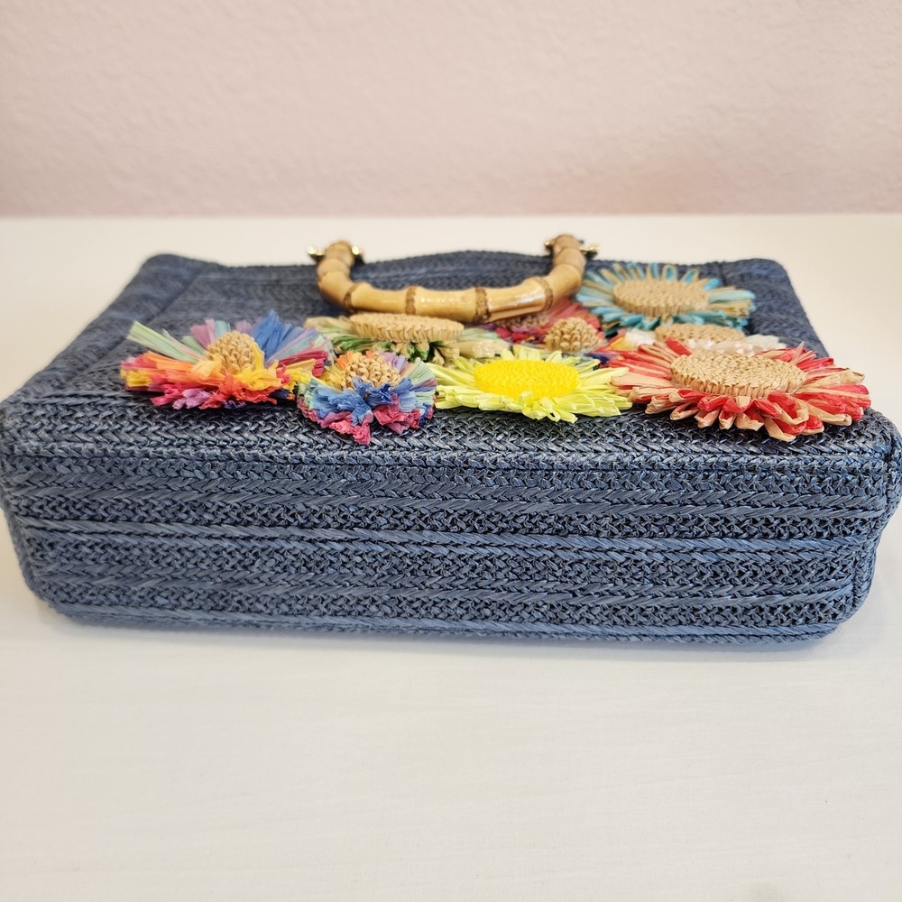 Haute Hippie Women's Straw Raffia Bag Purse With Gold Tone Chain Retro Ladylike - Picture 3 of 11